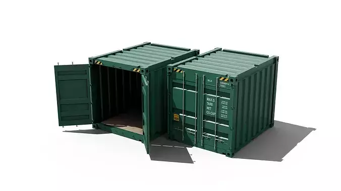 10 Foot shipping container with interior green 3D model