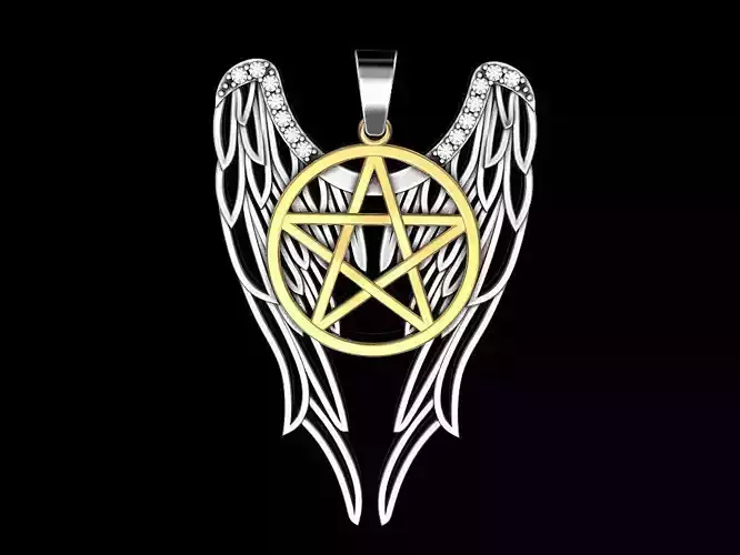 Pentagram Supernatural Pendant of Angels wings Castiel For fans 3D print model