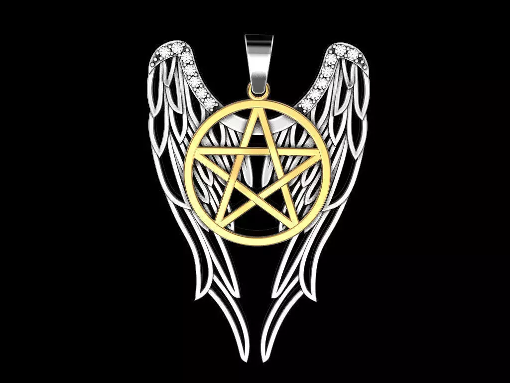 Pentagram Supernatural Pendant of Angels wings Castiel For fans 3D print model