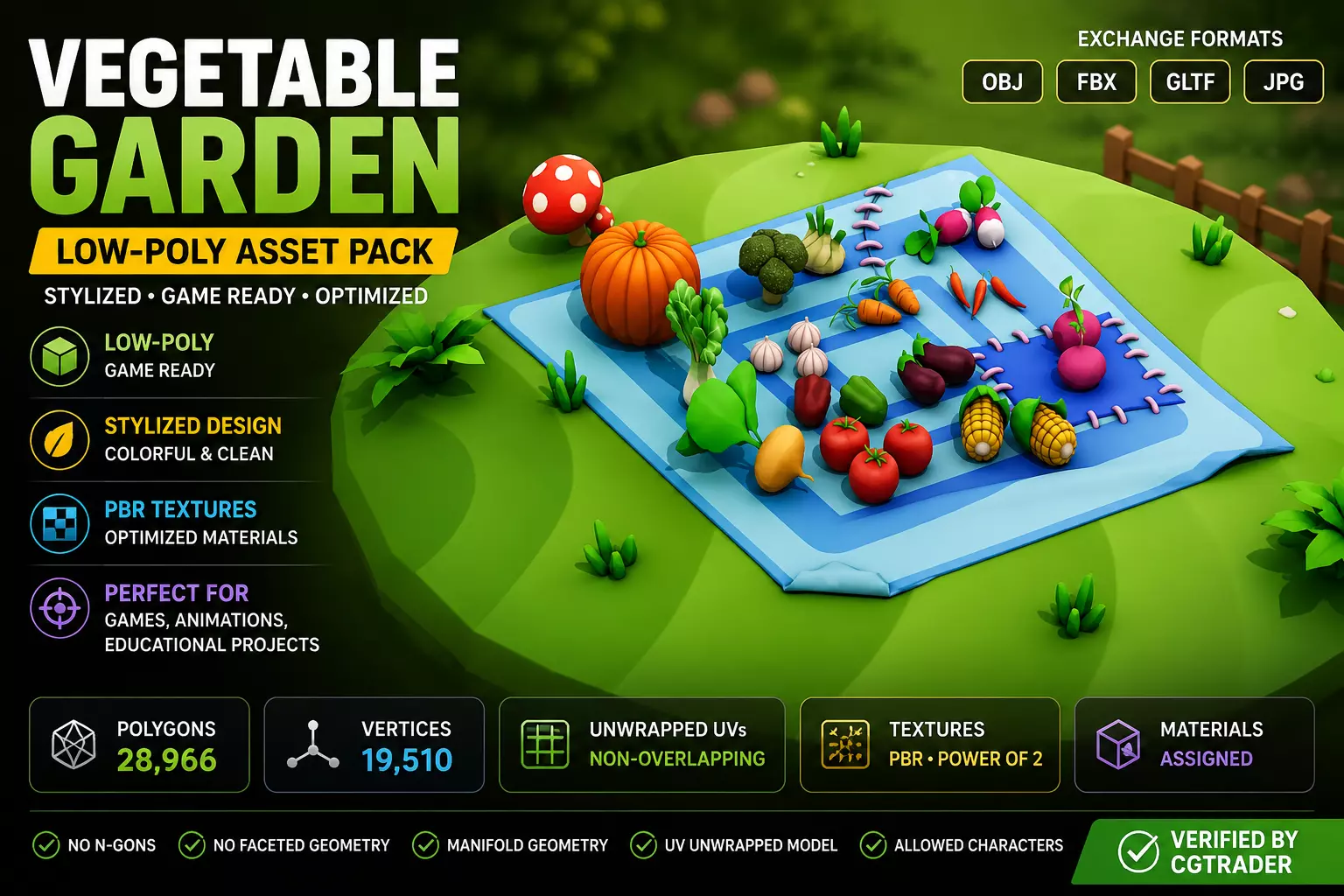Vegetable garden asset pack Low-poly 3D model