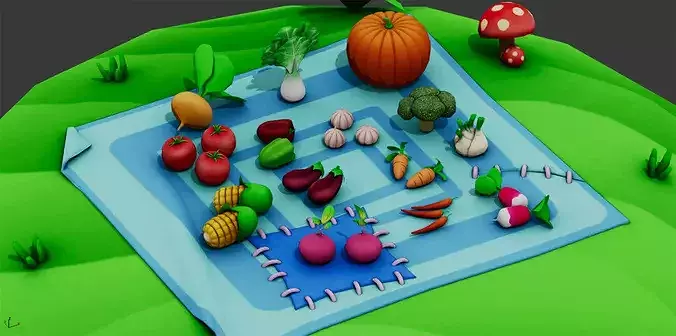 Vegetable garden asset pack Low-poly 3D model 3