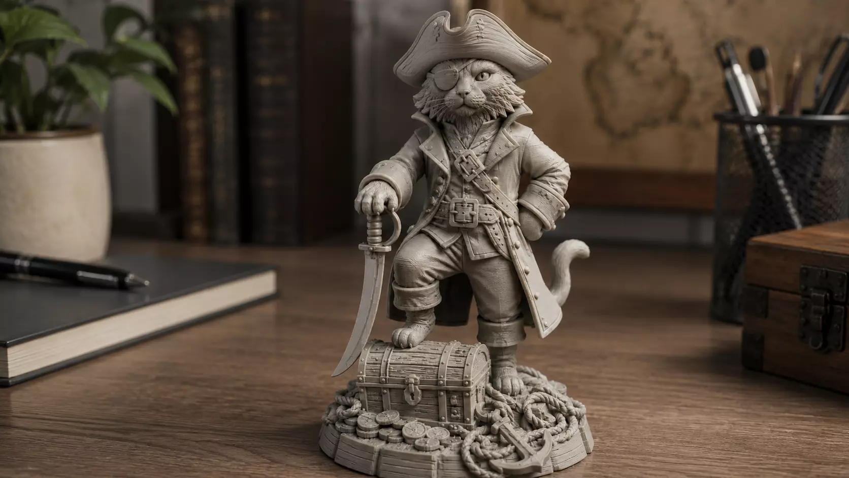 Pirate Cat Collectible Figurine STL for Resin Display 3D print model