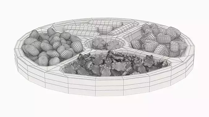 Circular Wooden Menagere with Sweets 3D model 7