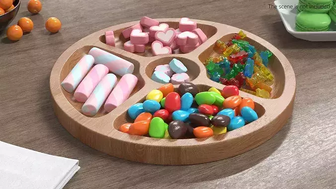 Circular Wooden Menagere with Sweets 3D model 3