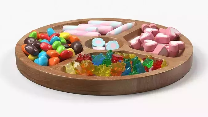 Circular Wooden Menagere with Sweets 3D model 2