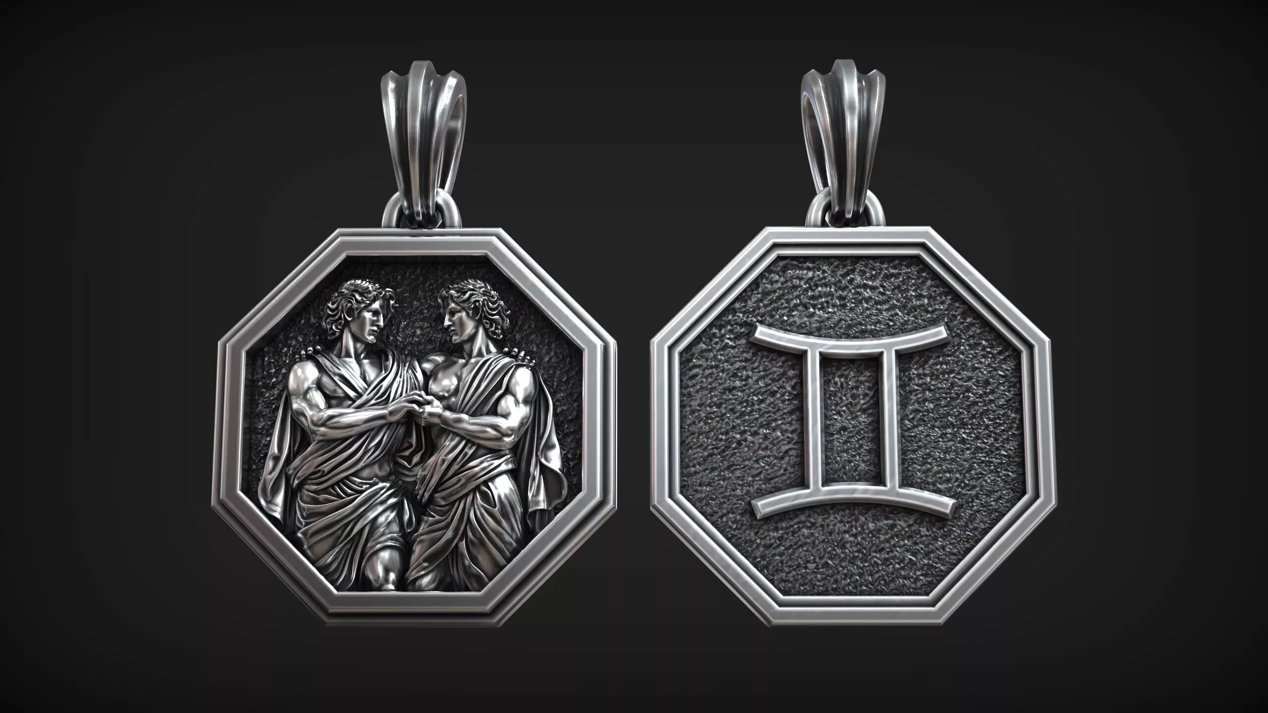 Gemini Zodiac Sign Antique Horoscope Astrology Pendant 3D print model