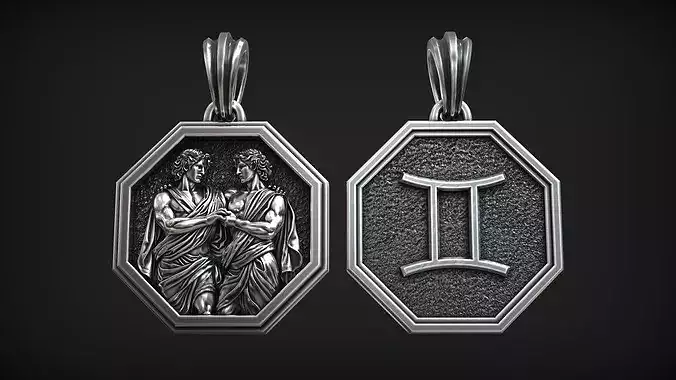 Gemini Zodiac Sign Antique Horoscope Astrology Pendant