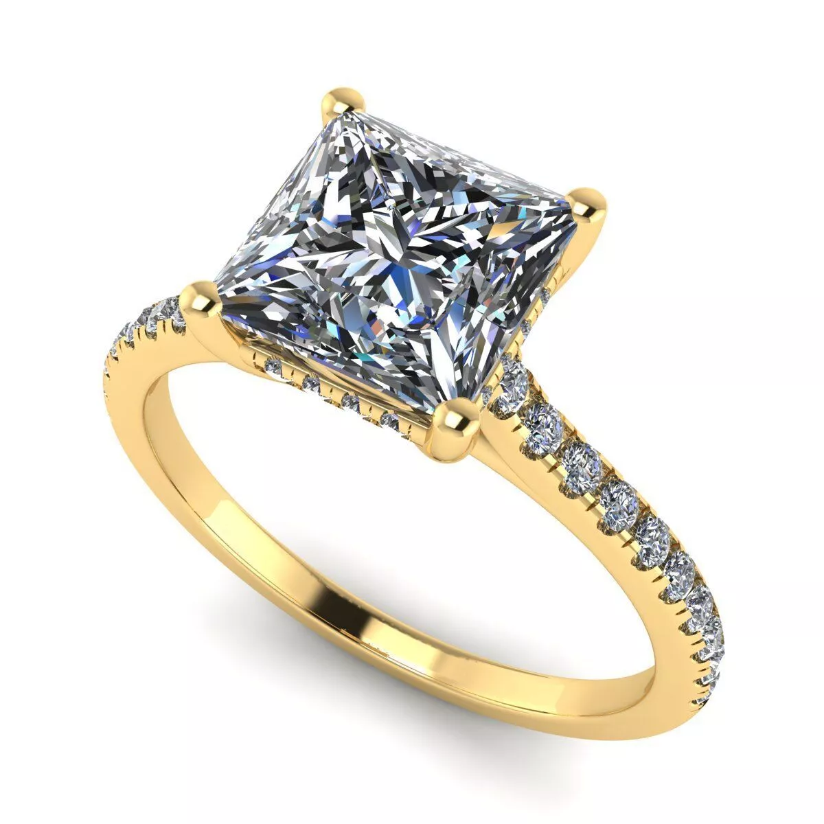Princess Hidden Halo Pave Engagement Ring 3D Model 3D print model