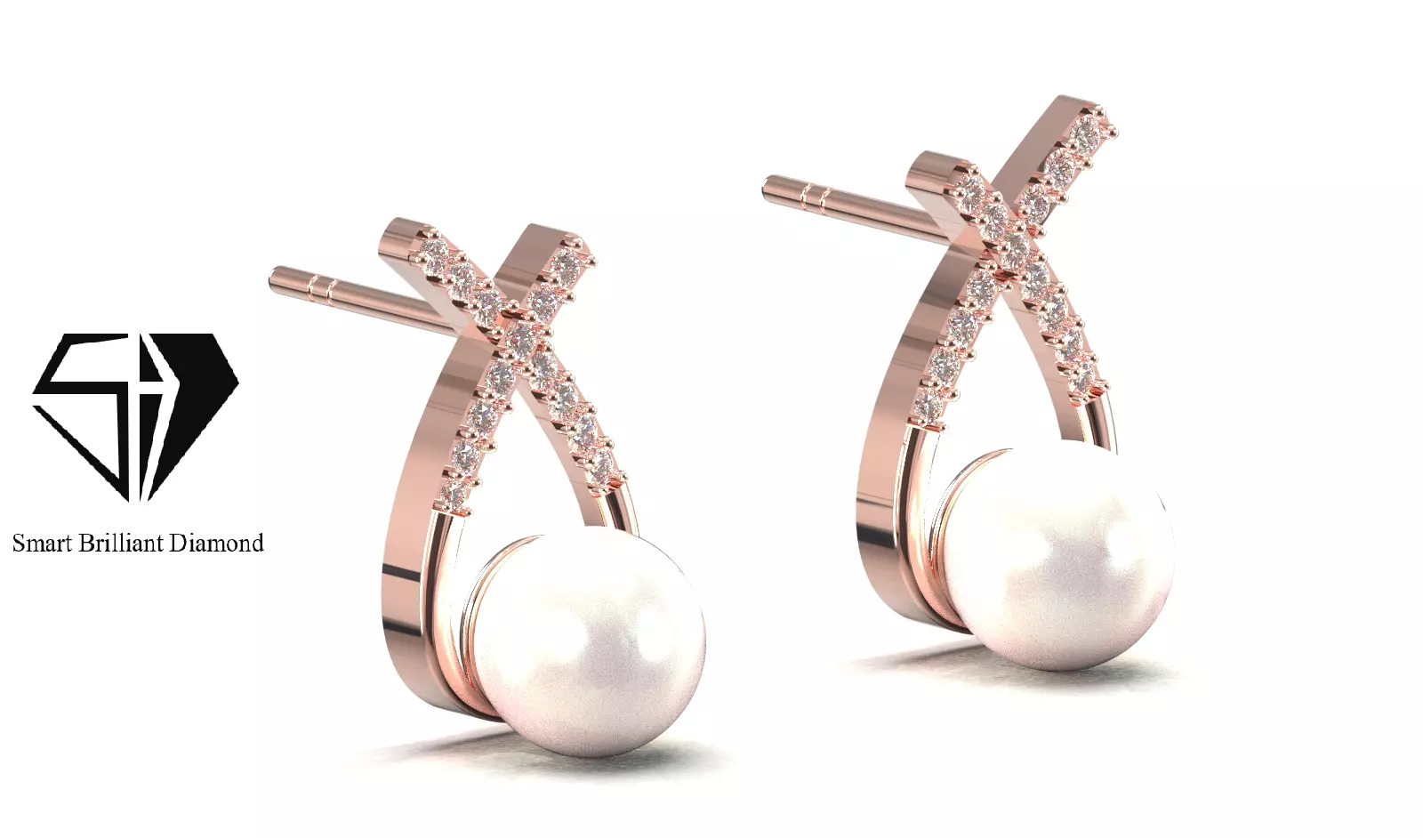 Diamond Pearl Stud Earrings CAD Model pe0066 Free 3D print model