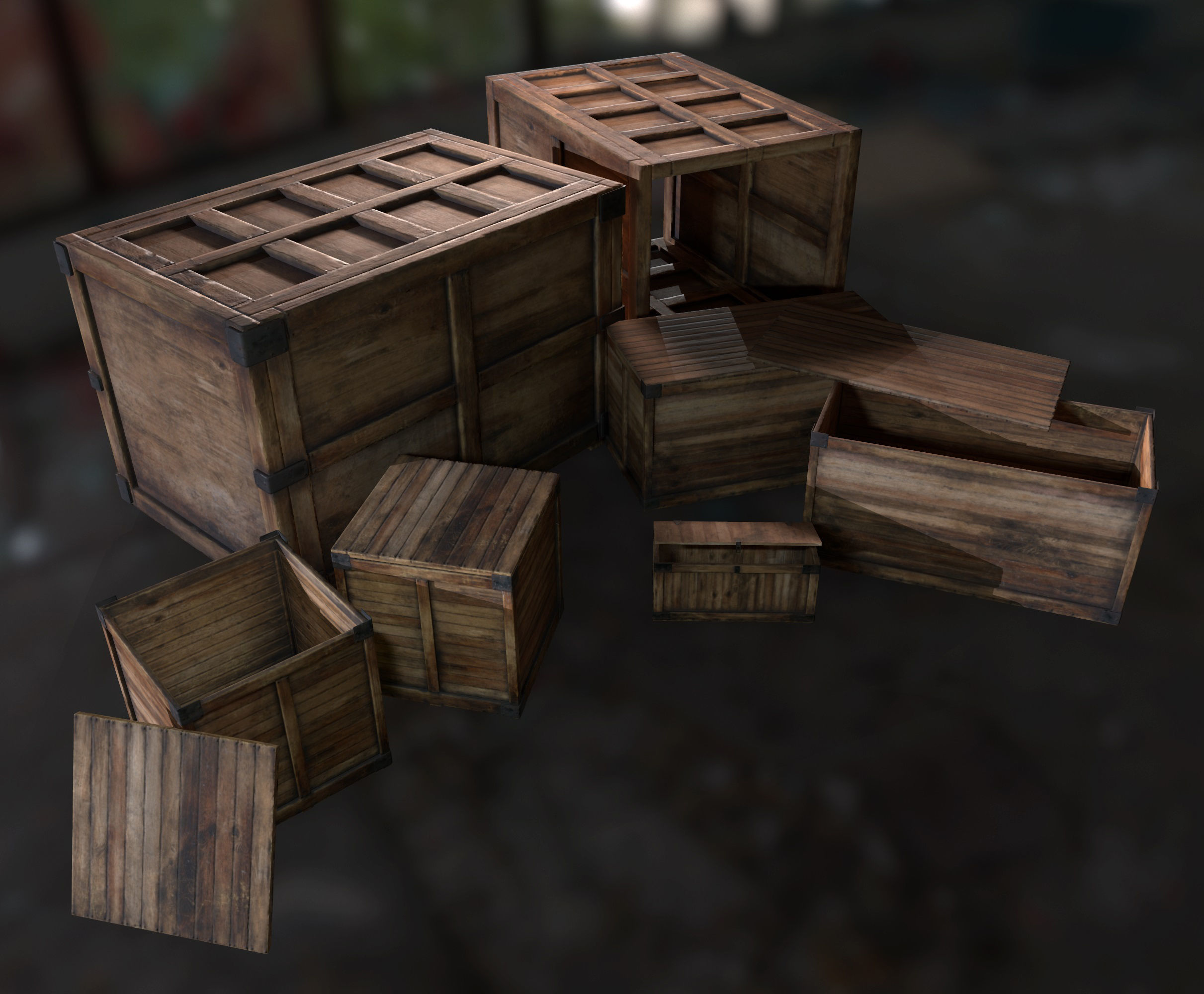 Retro Crate Collection Game Ready PBR Textures Low Poly Low-poly 3D model_2