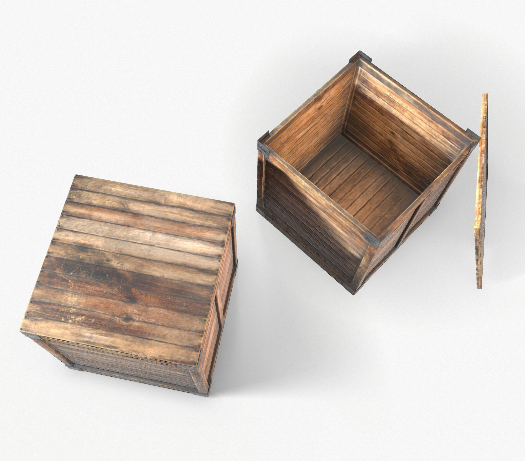 Wooden Crate Game Ready PBR Textures Low Poly Low-poly 3D model_5