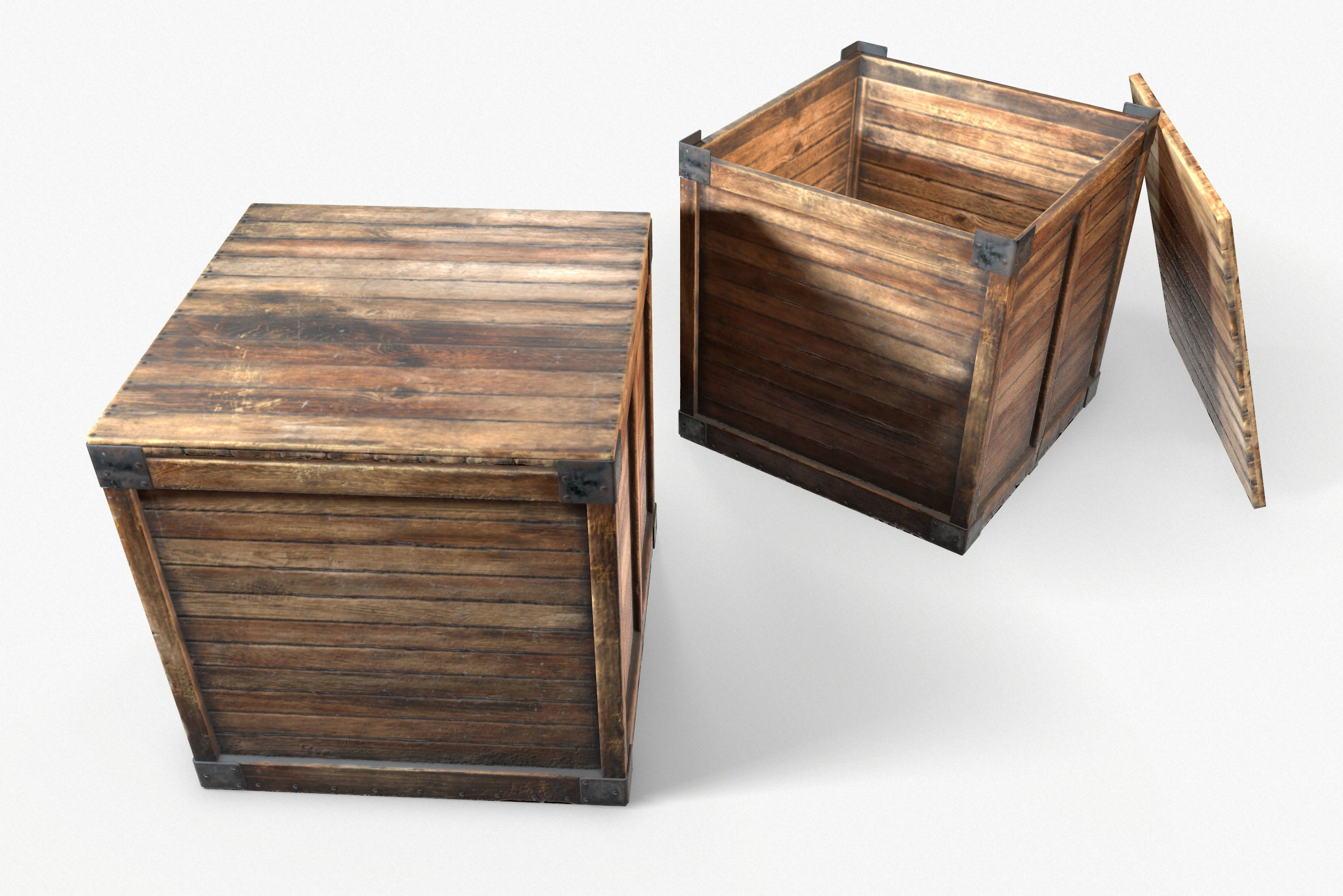 Wooden Crate Game Ready PBR Textures Low Poly Low-poly 3D model_4