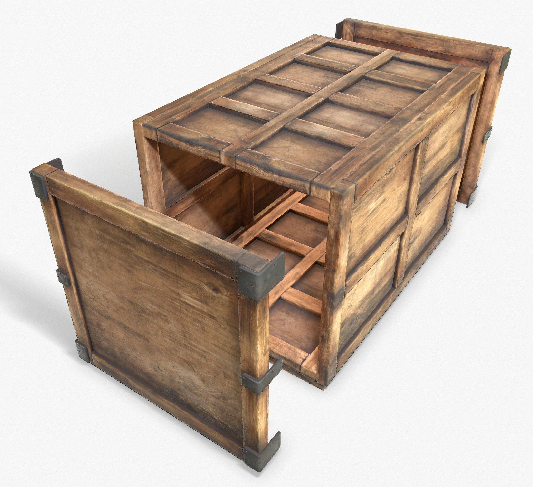 3D Wooden Crate Game Ready PBR Textures Low Poly Low-poly 3D model_6