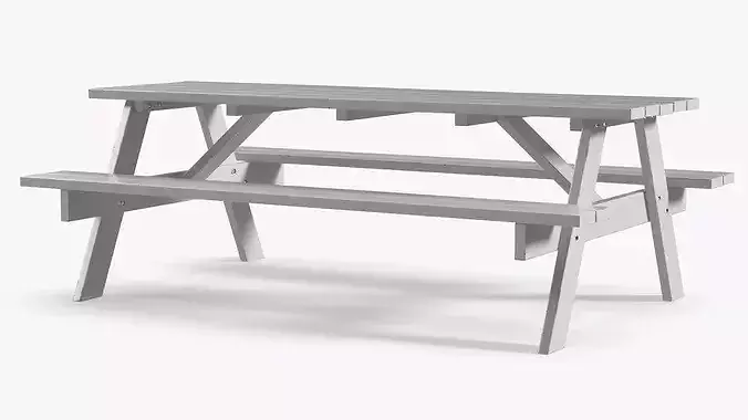 White Wooden Picnic Table with Benches 3D model 5