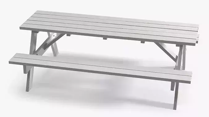 White Wooden Picnic Table with Benches 3D model 6