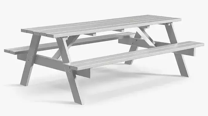 White Wooden Picnic Table with Benches 3D model