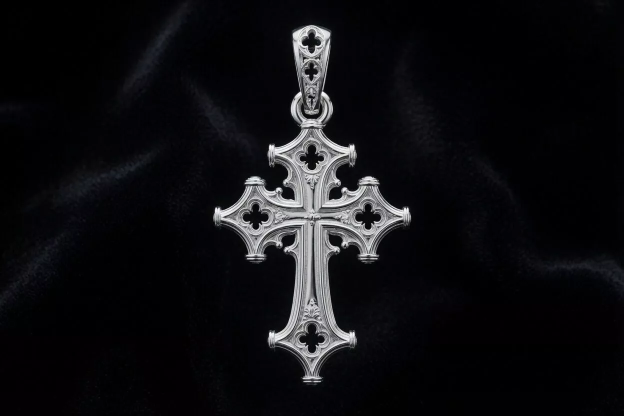Gothic Cathedral Cross Pendant Medieval Quatrefoil Cross 3D print model