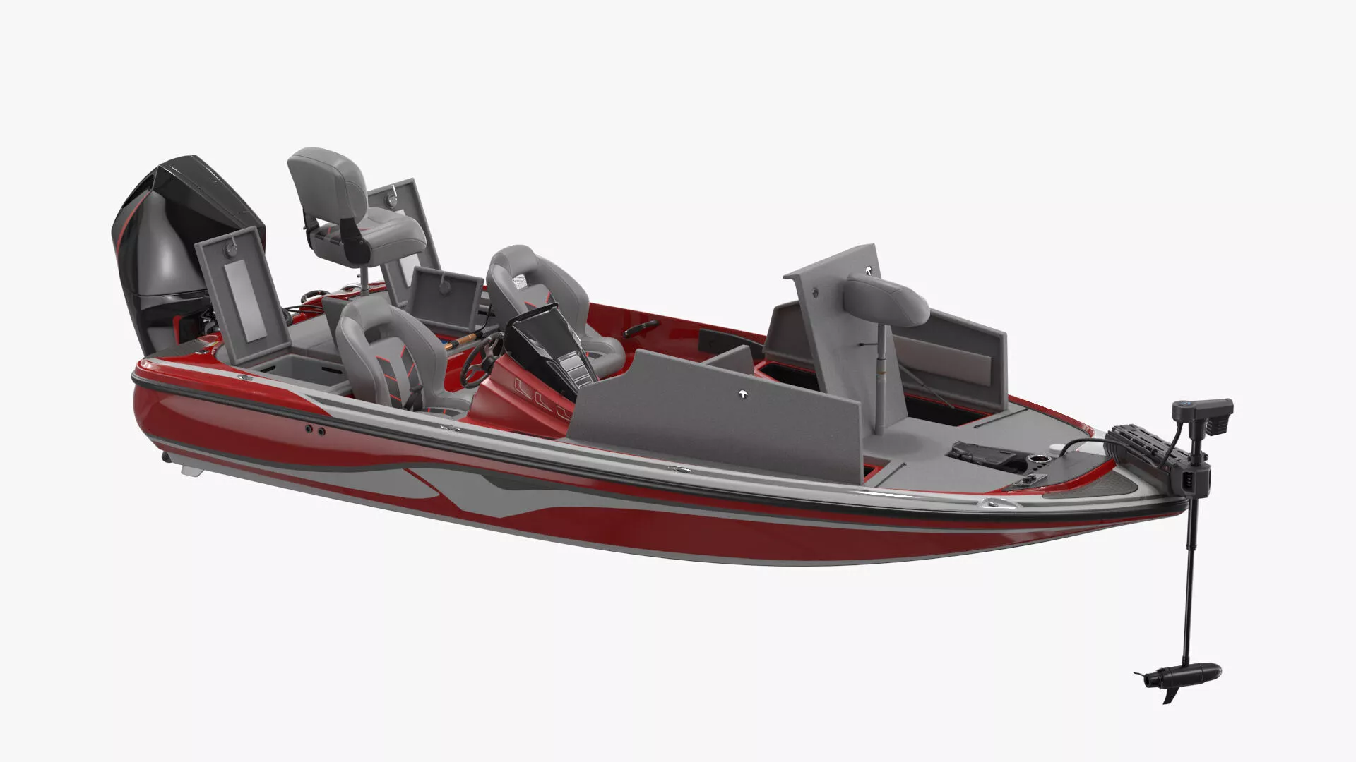 Low Profile Angler Boat With Deck Red Rigged 3D model