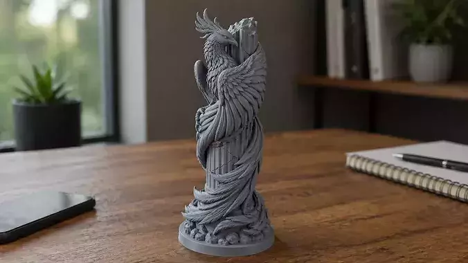 Phoenix Wrapped Around Ruined Column Collectible Fantasy Statue