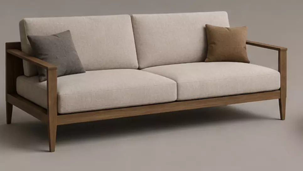 Wooden Sofa 3D With Mid-Century 3D model