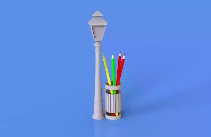 Street Lamp and Bin Pencil Pen Holder 3D print model