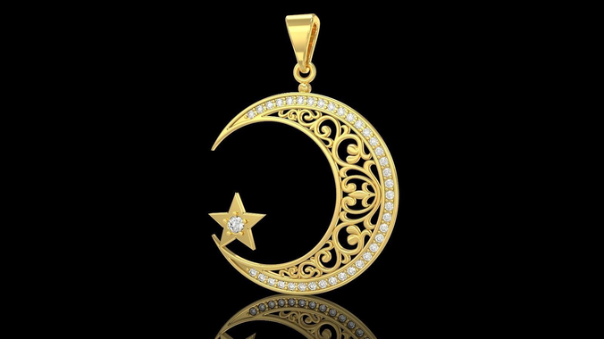 Crescent moon and star muslim pendant 3D print model