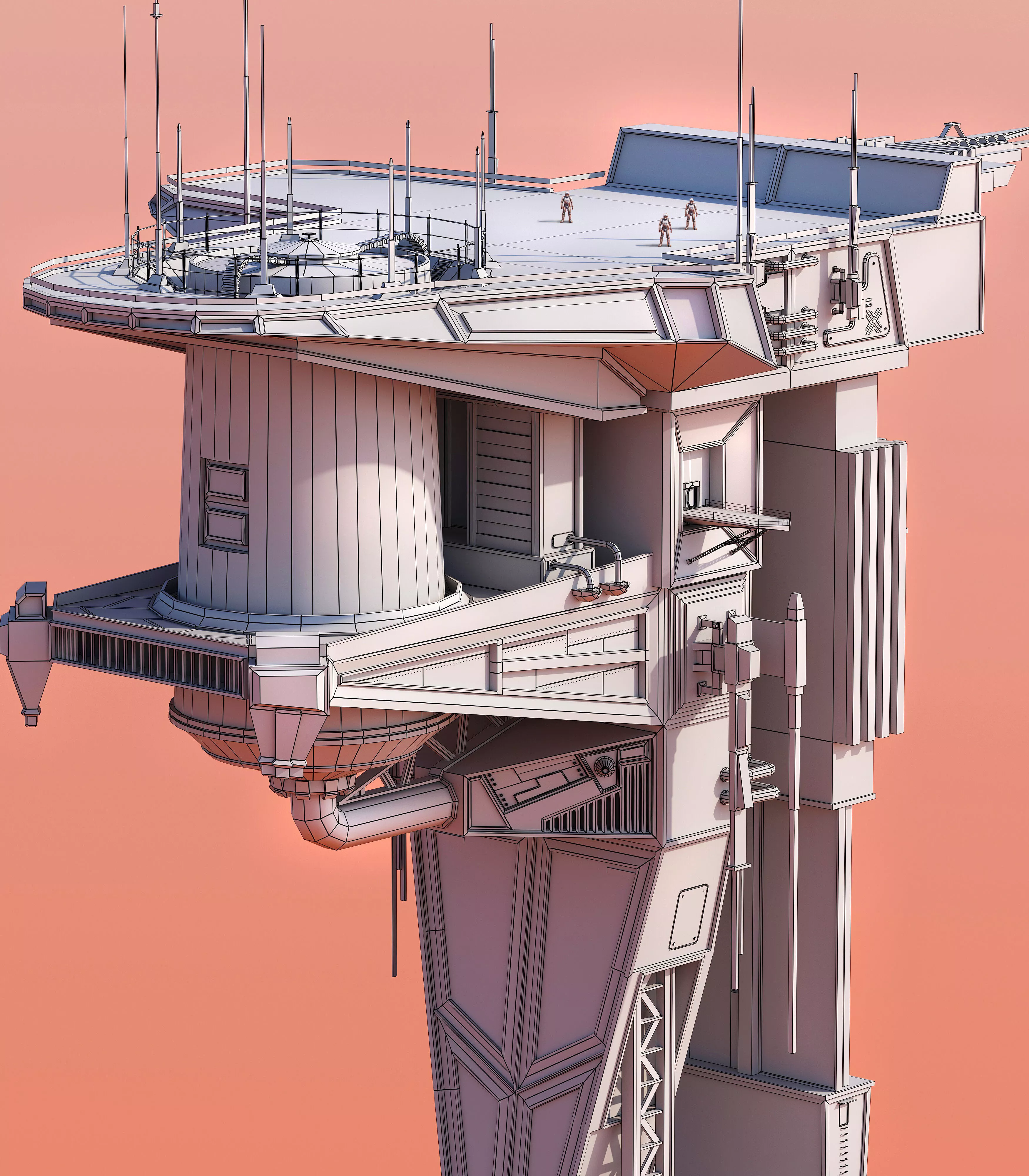 Scifi building Low-poly 3D model