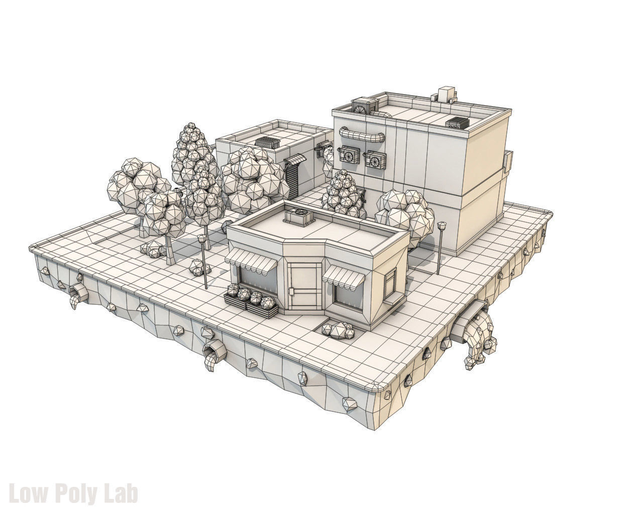 Cartoon City Block Cinema Low-poly 3D model_3