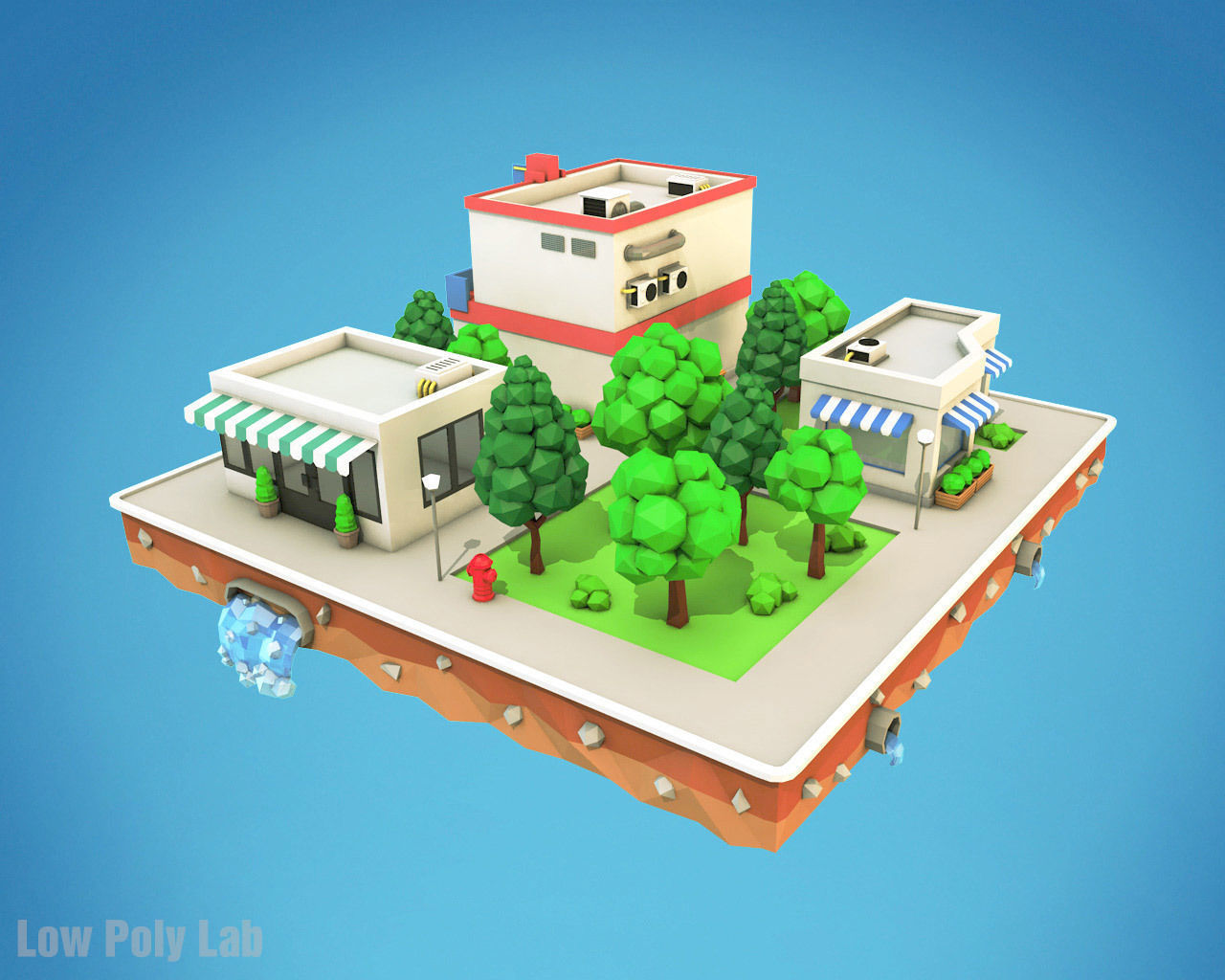 Cartoon City Block Cinema Low-poly 3D model_4