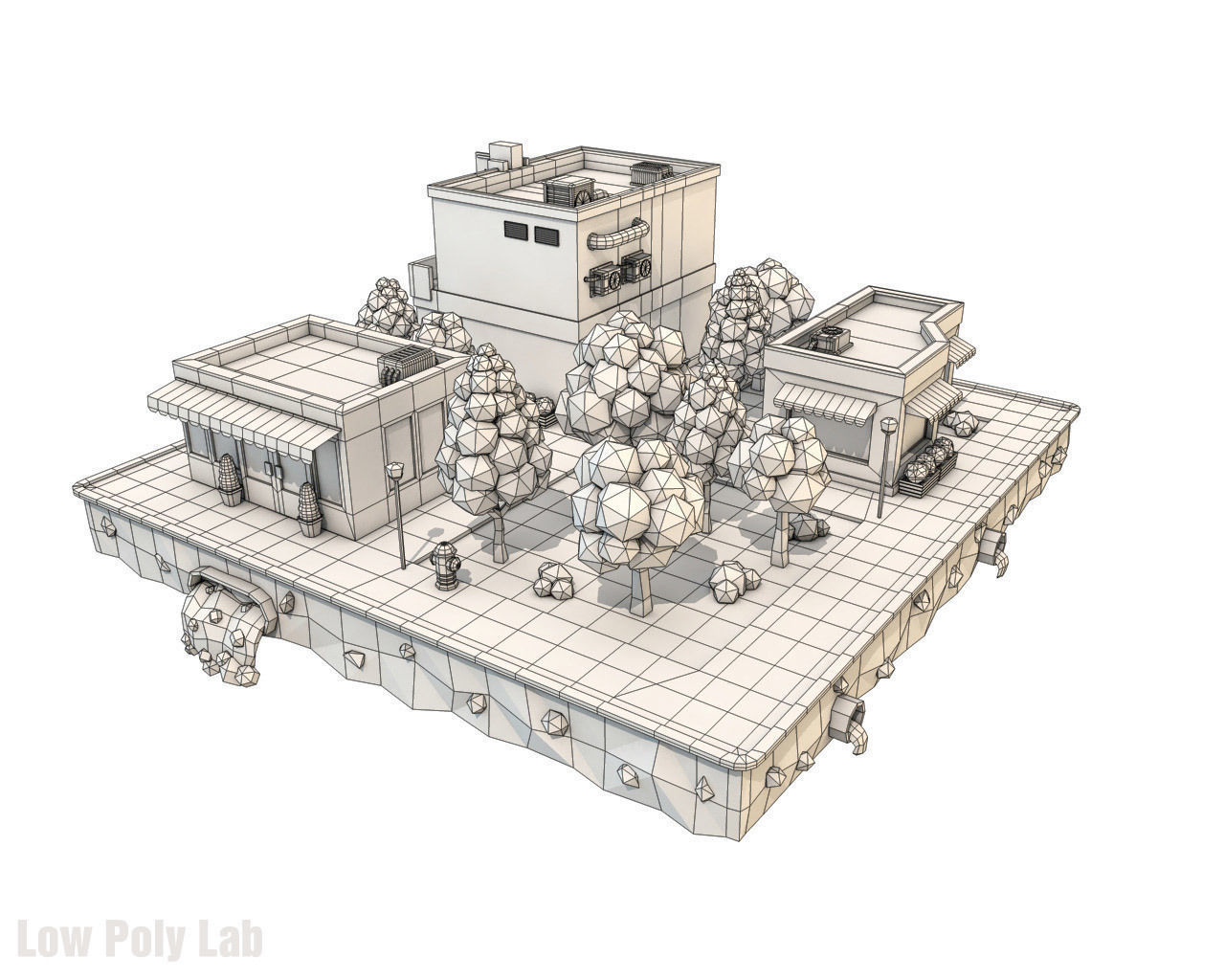 Cartoon City Block Cinema Low-poly 3D model_5