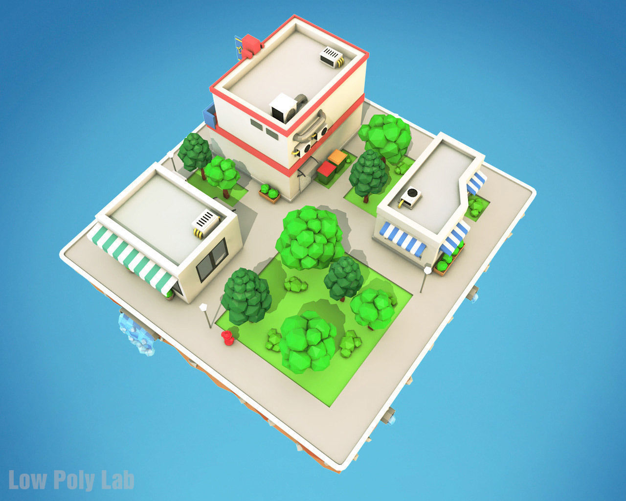 Cartoon City Block Cinema Low-poly 3D model_6