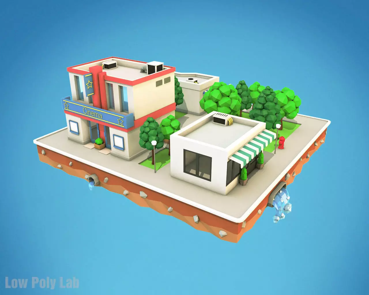 Cartoon City Block Cinema Low-poly 3D model_0
