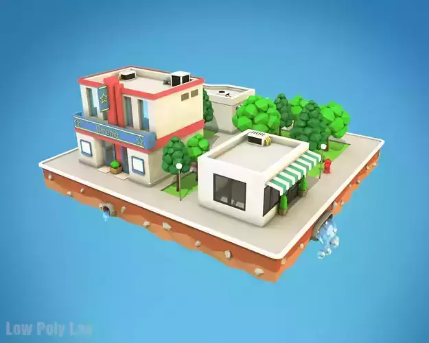 Cartoon City Block Cinema Low-poly 3D model