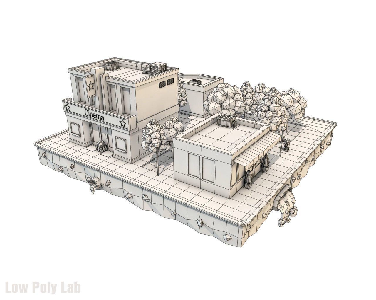 Cartoon City Block Cinema Low-poly 3D model_1