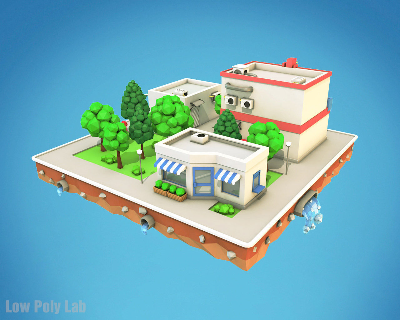 Cartoon City Block Cinema Low-poly 3D model_2