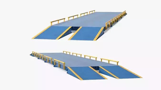 Industrial Vehicle Weighing Deck with Drive-Up Ramp Blue 3D model 5