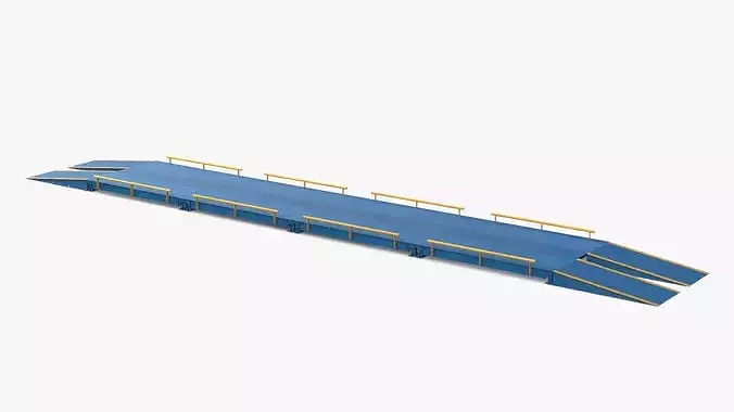 Industrial Vehicle Weighing Deck with Drive-Up Ramp Blue 3D model 2