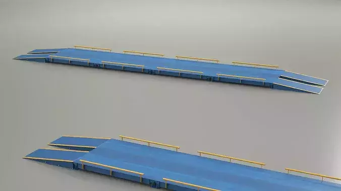 Industrial Vehicle Weighing Deck with Drive-Up Ramp Blue 3D model 4
