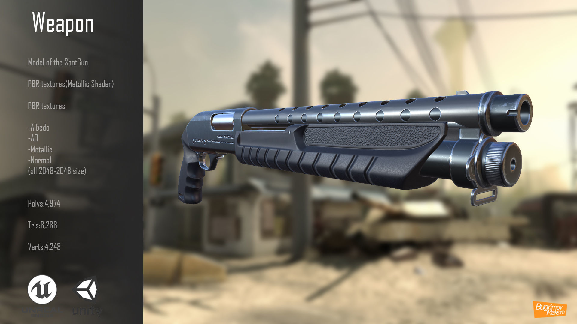 ShotGun PBR gun in video game Low-poly 3D model_4