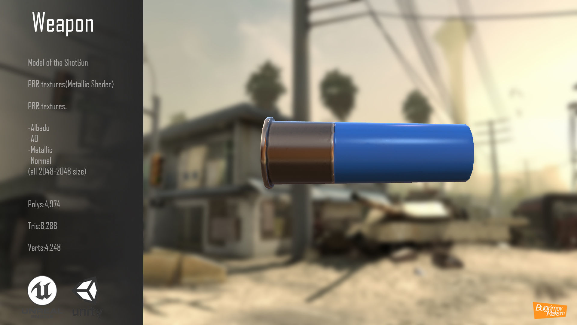 ShotGun PBR gun in video game Low-poly 3D model_6