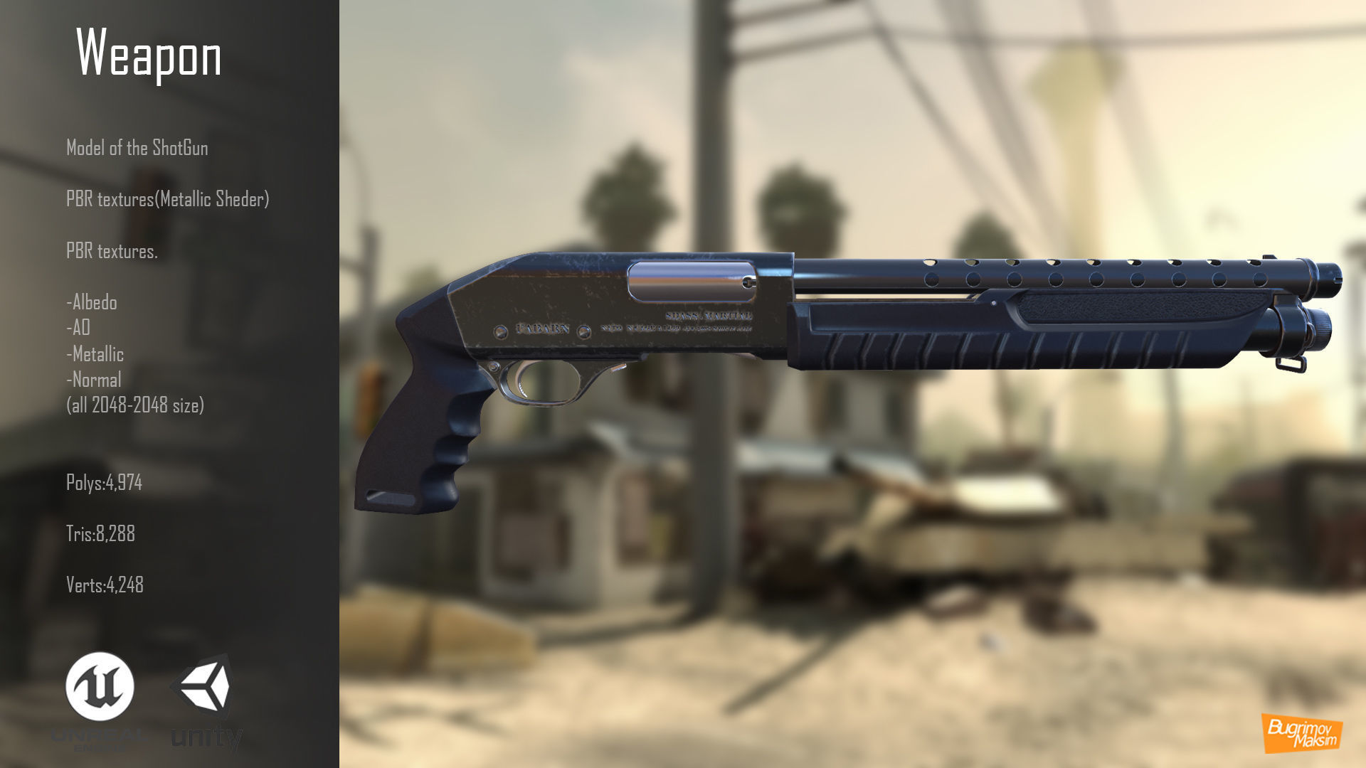 ShotGun PBR gun in video game Low-poly 3D model_2