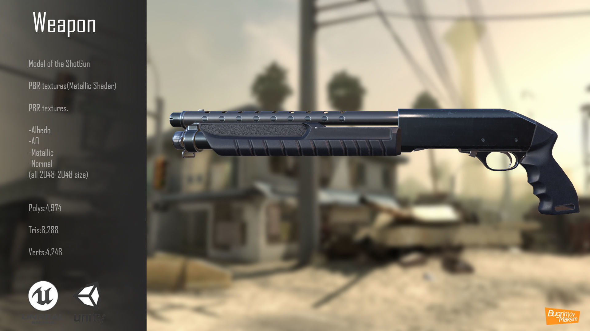 ShotGun PBR gun in video game Low-poly 3D model_3