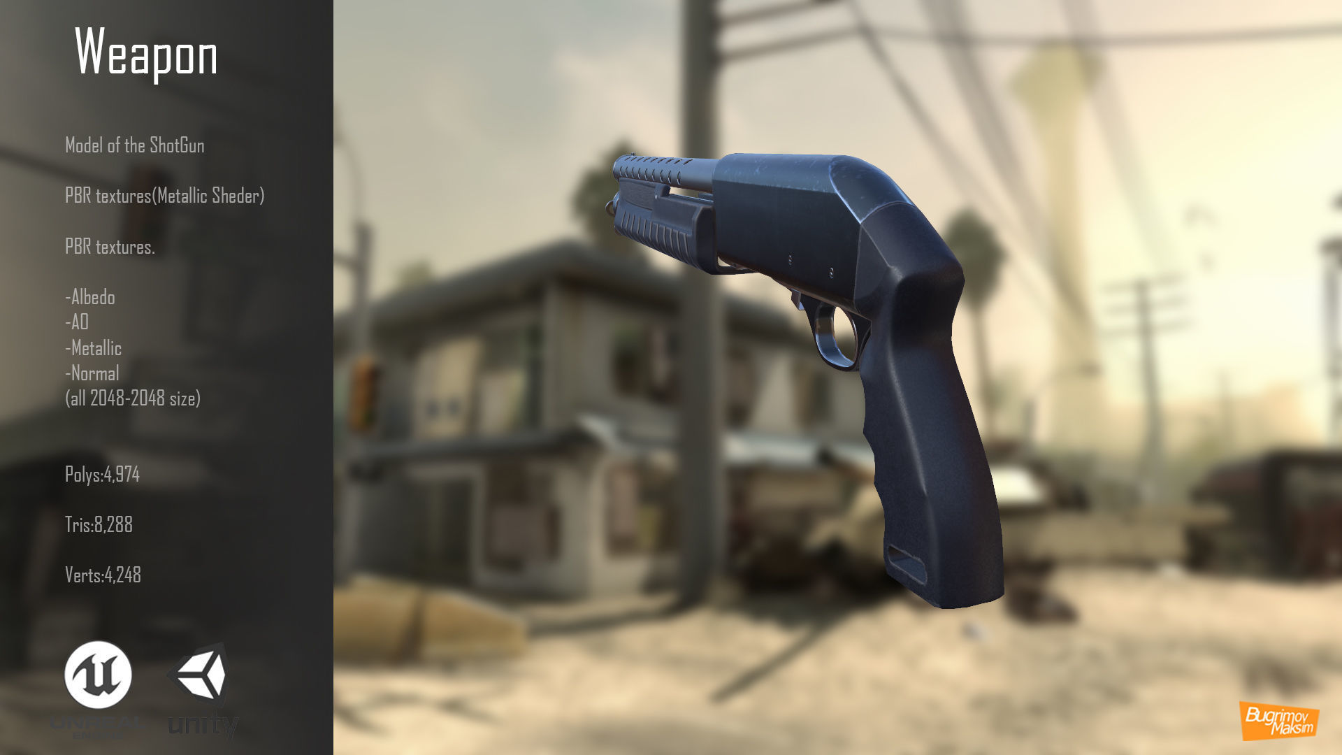 ShotGun PBR gun in video game Low-poly 3D model_5
