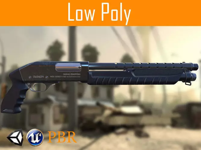 ShotGun PBR gun in video game Low-poly 3D model_0