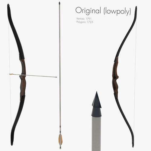 Recurve bow Low-poly 3D model