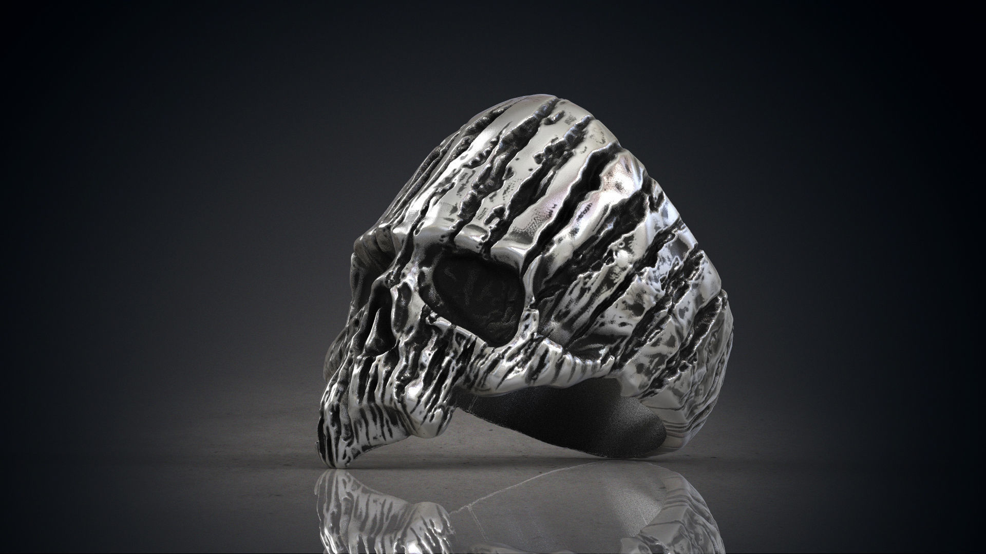 Ring of a wooden skull Skull of Groot STL for 3d printing 3D print model_3
