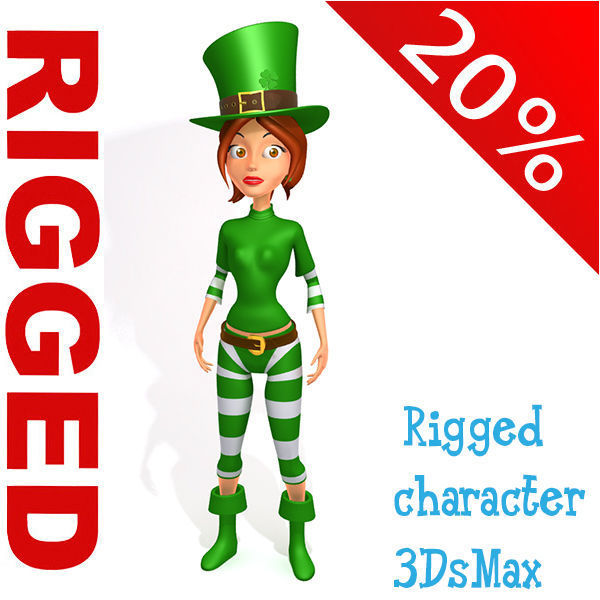 Leprechaun girl Cartoon Rigged 3D model_1