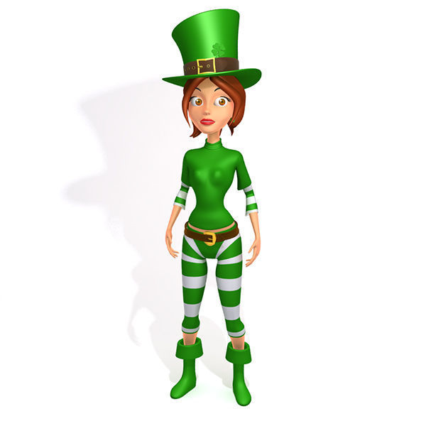 Leprechaun girl Cartoon Rigged 3D model_3