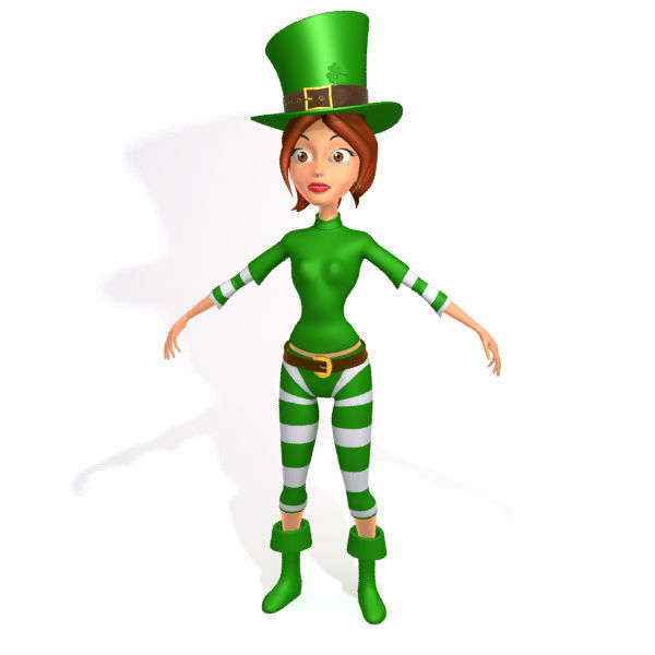 Leprechaun girl Cartoon Rigged 3D model_4