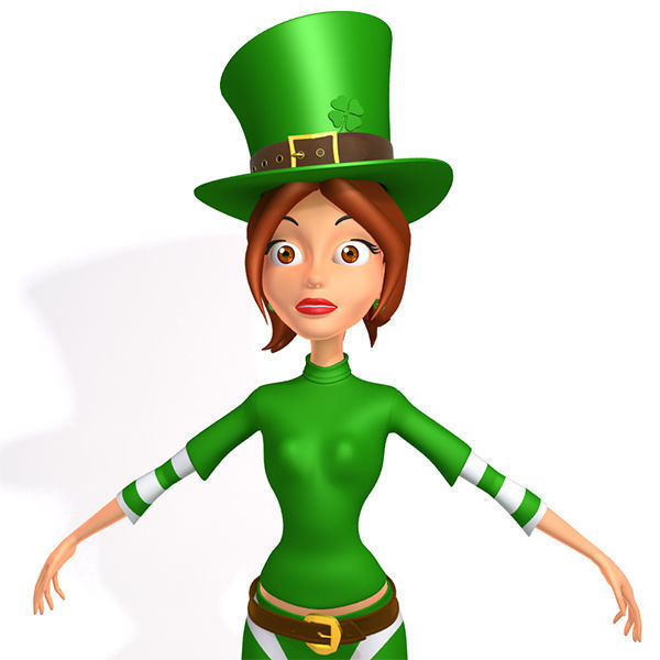 Leprechaun girl Cartoon Rigged 3D model_2